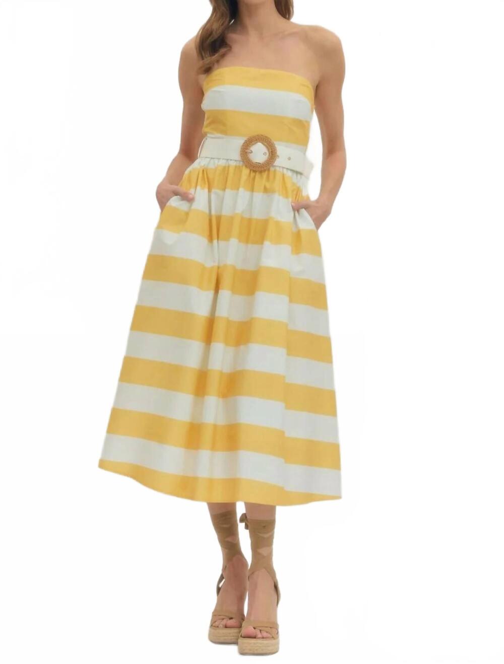 NEW ENTRO giselle striped midi dress in lemon